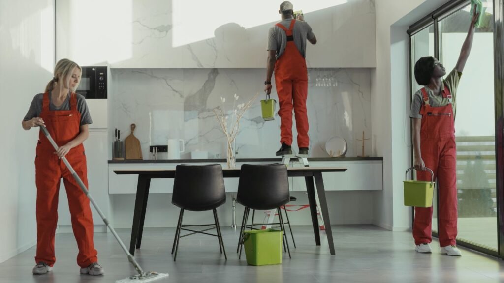 Kitchen sanitization during villa deep cleaning in Yas Island