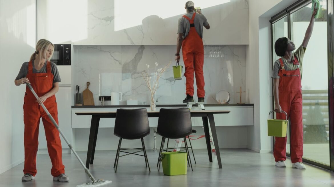 Kitchen sanitization during villa deep cleaning in Yas Island