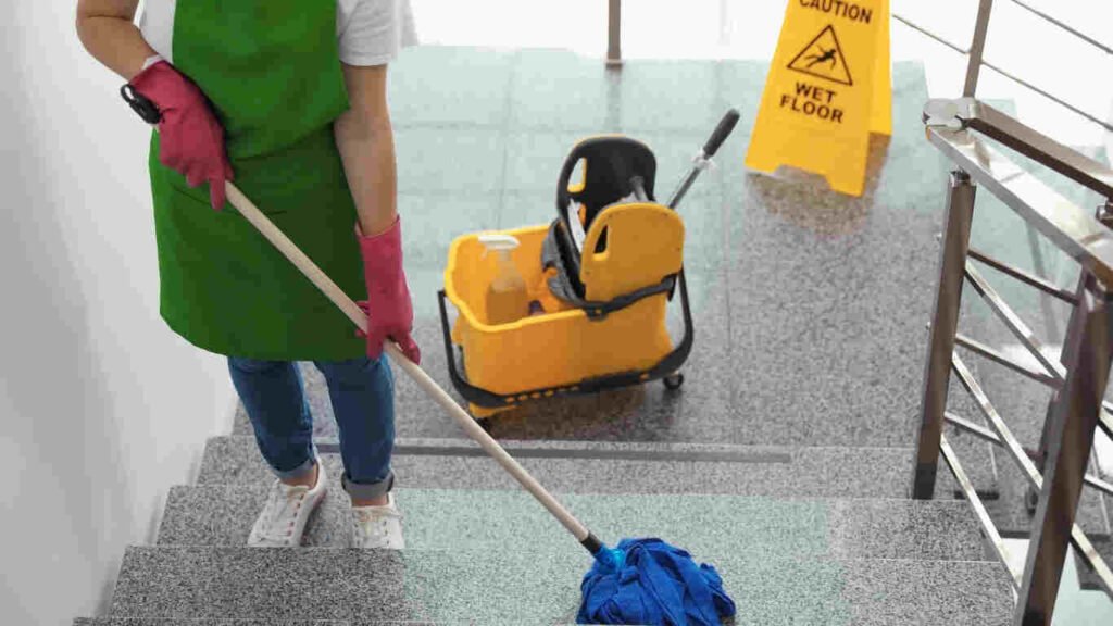 Office lobby shining after commercial cleaning service in Abu Dhabi by expert cleaners.