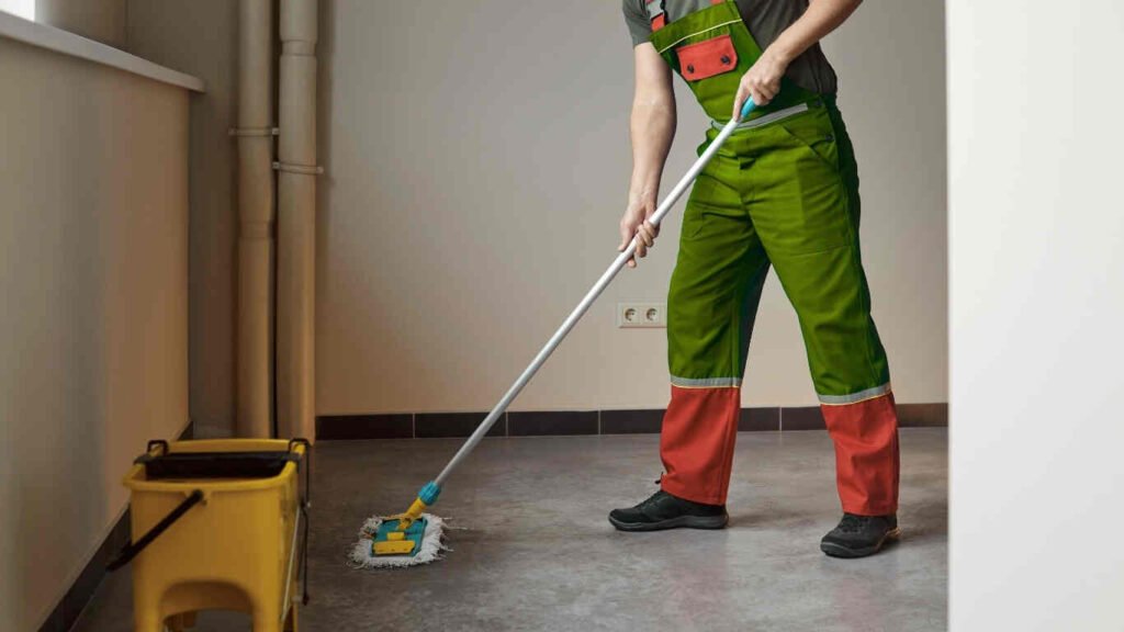 Expert cleaners performing balcony cleaning service in Abu Dhabi to remove dust and stains.