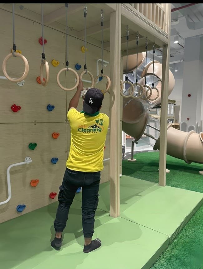 Professional cleaners performing premium villa cleaning service in Abu Dhabi