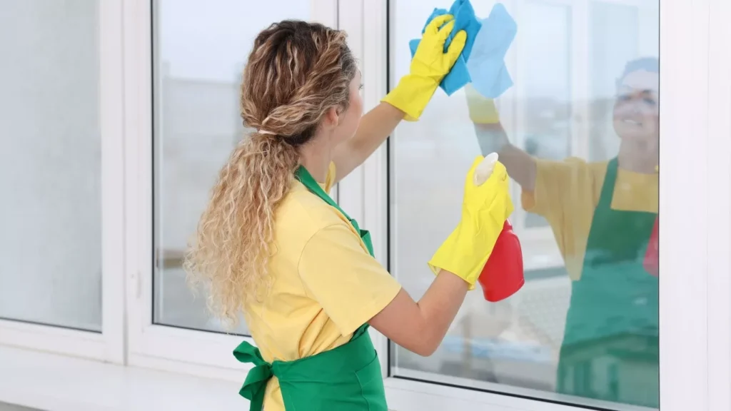 Exterior glass cleaning using glass window cleaning services