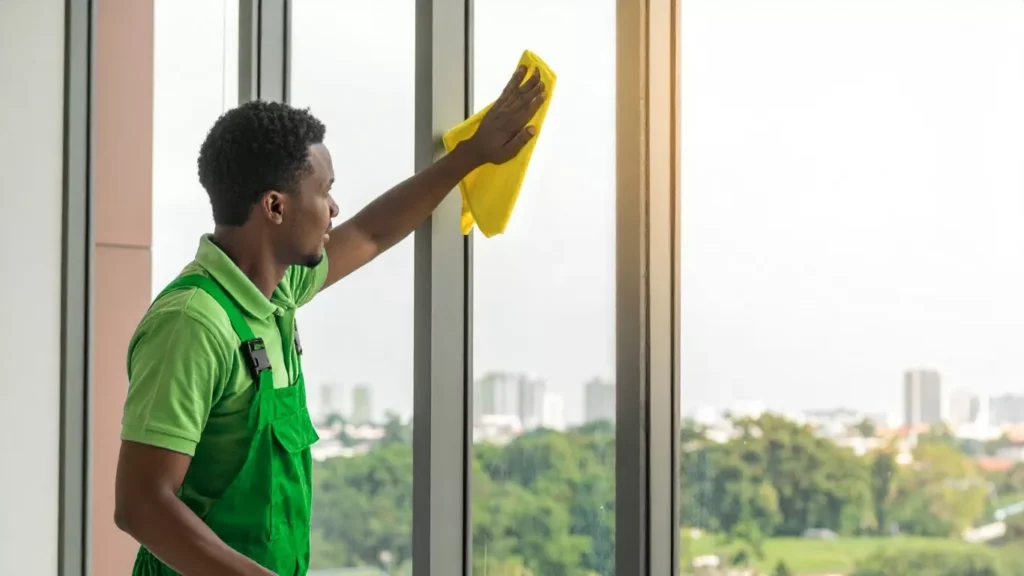 Sparkling clean windows after professional residential window cleaning