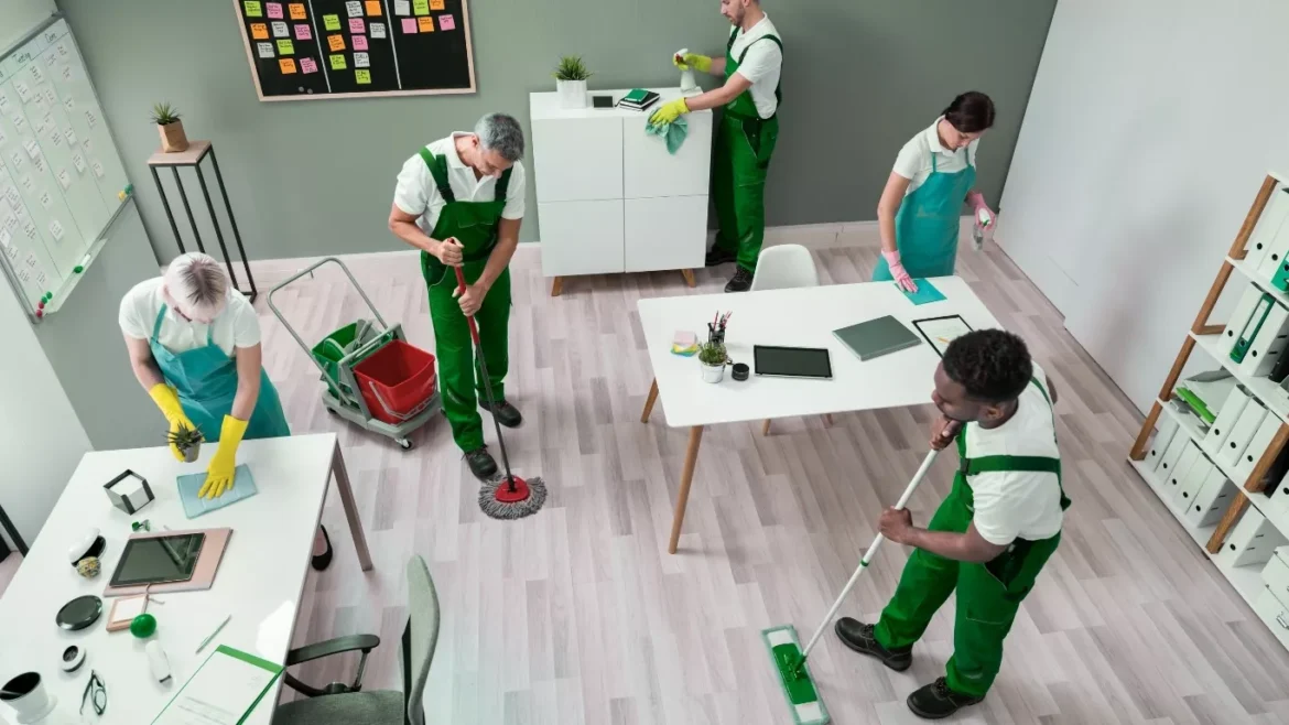 Professional team performing deep office cleaning in Al Shahama