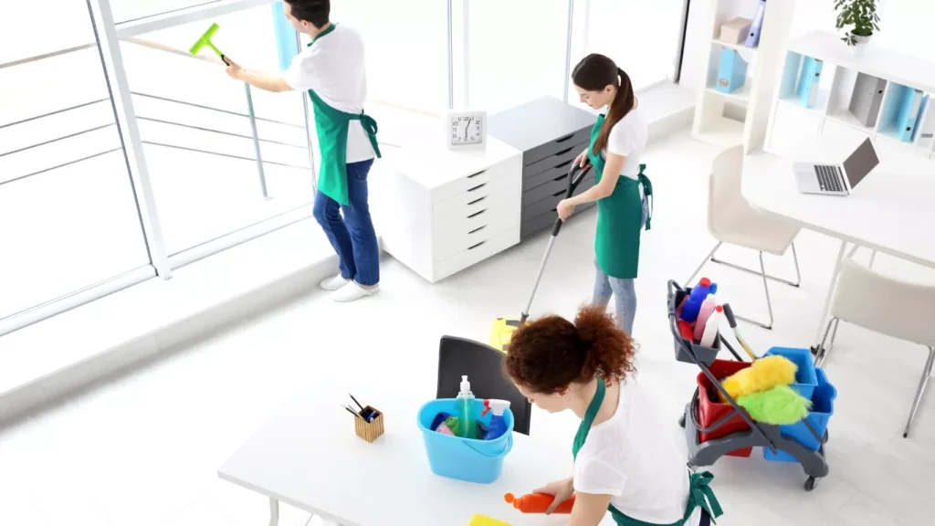 Corporate workspace cleaned with commercial building cleaning services