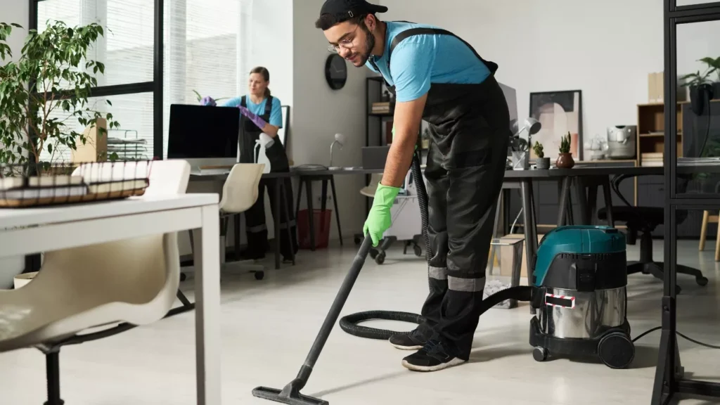 Office deep cleaning for desks, floors, and workstations