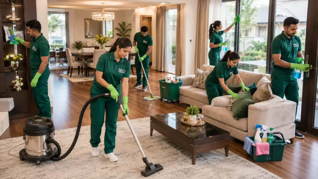 Living room cleaned with professional villa cleaning service