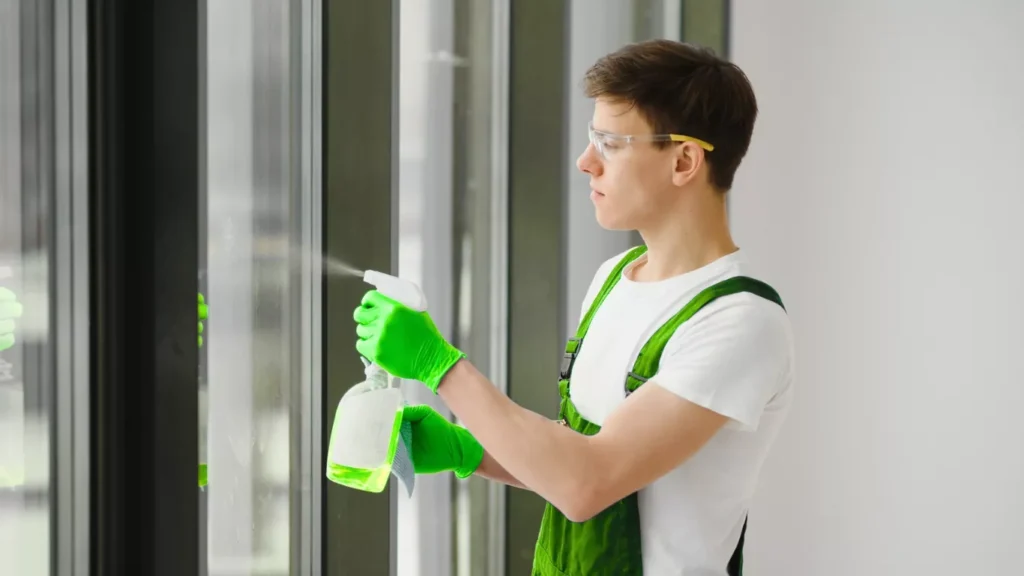 High rise window cleaning services for exterior glass panels